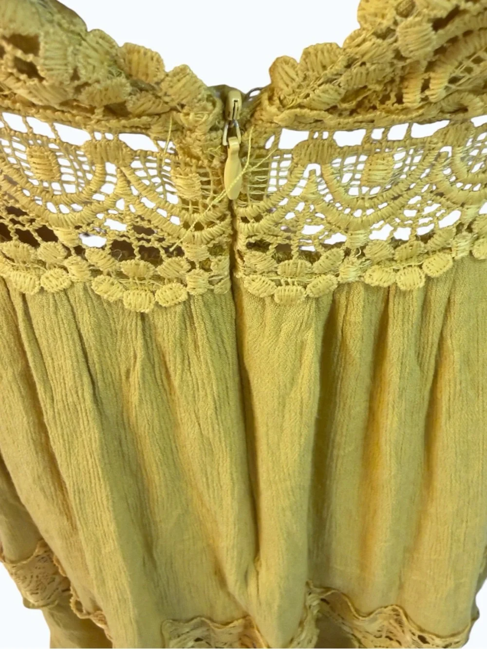 Forever 21 Mustard Yellow Crochet Lace Tiered Boho Midi Dress | Size M